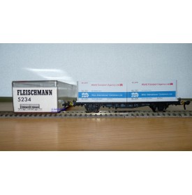 Fleischmann 5234 wagon plat porte conteneurs Lbs 598 World Travel Agency DB BO