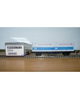 Fleischmann 5234 wagon plat porte conteneurs Lbs 598 World Travel Agency DB BO