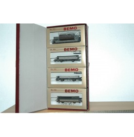 BEMO HOm  7463 100,  Coffret 4  wagons plats type Kk-w  RhB BO 