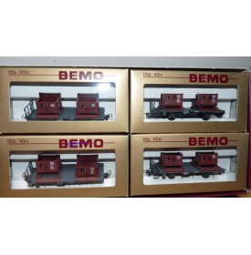 BEMO HOm  7458 100,  Coffret 4  wagons plats type Kk  avec conteneurs à gravier  RhB BO 