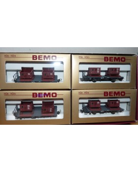 BEMO HOm  7458 100,  Coffret 4  wagons plats type Kk  avec conteneurs à gravier  RhB BO 