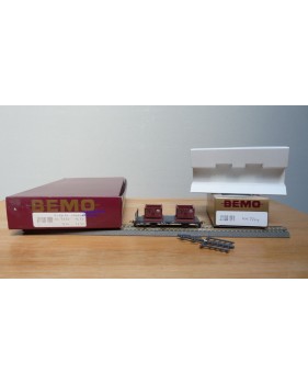 BEMO HOm  7458 100,  Coffret 4  wagons plats type Kk  avec conteneurs à gravier  RhB BO 