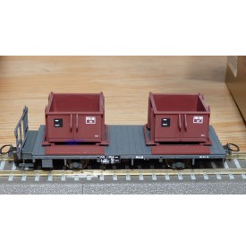 BEMO HOm  7458 100,  Coffret 4  wagons plats type Kk  avec conteneurs à gravier  RhB BO 