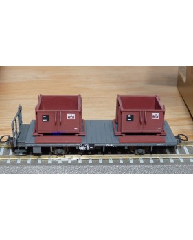 BEMO HOm  7458 100,  Coffret 4  wagons plats type Kk  avec conteneurs à gravier  RhB BO 