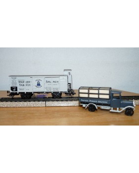 Märklin 48096 / 96701, wagon couvert à guérite et camion Papier Fabrik Salach  K.W.Sts.E.Neuf BO