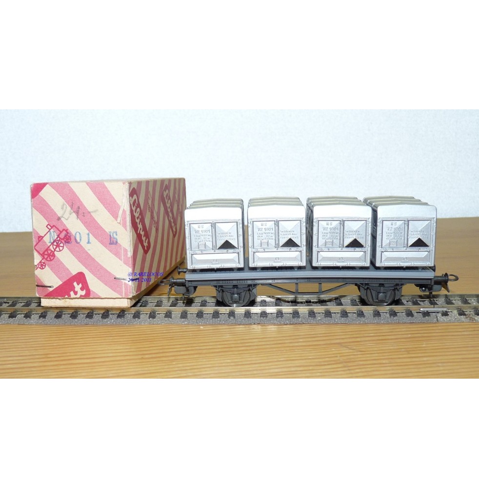LILIPUT ancien 201 wagon plat chargé de 4 conteneurs ( cadres)  NS  BO