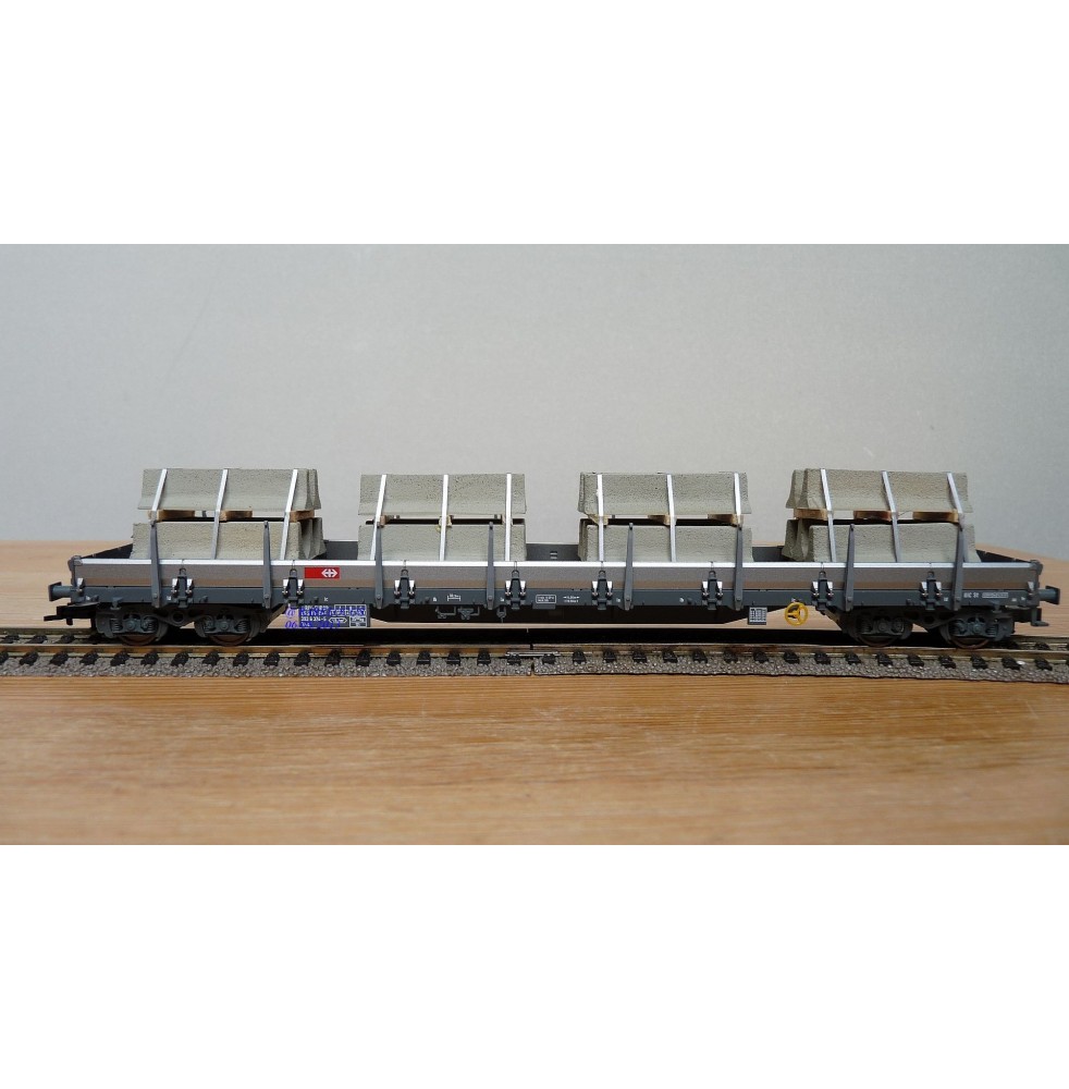 FLEISCHMANN  5287 8702 K,  wagon plat chargé plots de béton  type Res SBB  BO 
