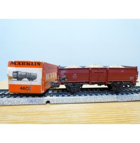 Märklin ancien  4603, 7 wagon tombereau chargé bois DB BO