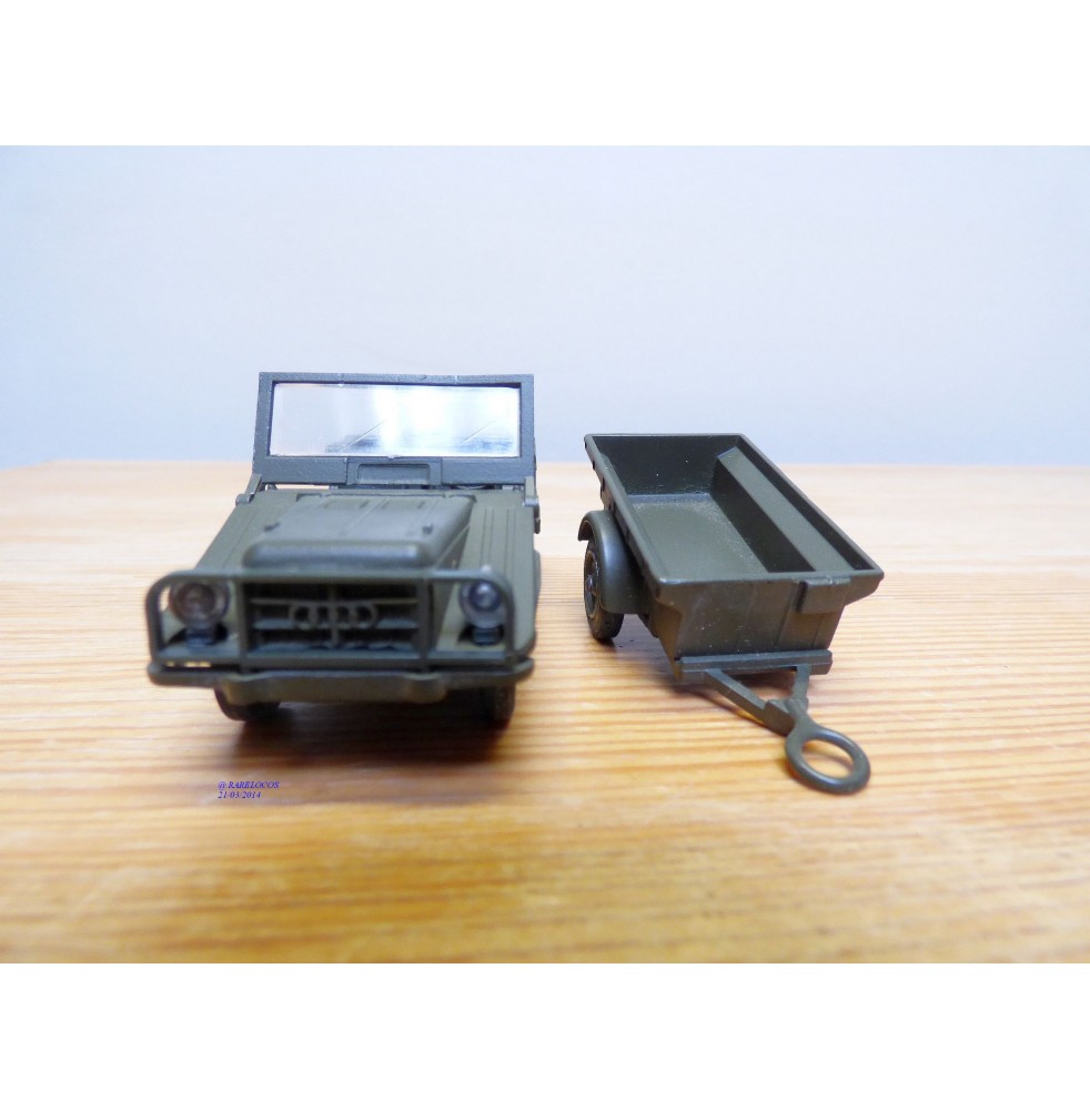 Miniature Solido 1/43 Auto-Union Munga Audi Militaire Avec Accessoires Et Remorque (neuf)