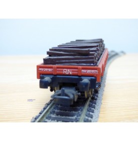 ELECTROTREN  1105, wagon plat  chargé de traverses RENFE BO
