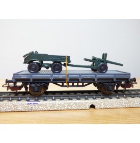 ELECTROTREN  1010, wagon plat chargé d' un MERCEDES UNIMOG et d'un canon    RENFE  BO