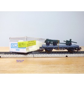ELECTROTREN  1010, wagon plat chargé d' un MERCEDES UNIMOG et d'un canon    RENFE  BO