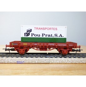 ELECTROTREN  1021, wagon plat  et conteneur 20' Transportes Pou- Prat   RENFE   Neuf  BO