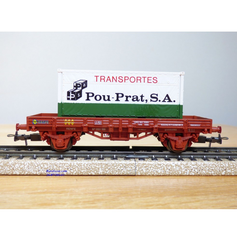 ELECTROTREN  1021, wagon plat  et conteneur 20' Transportes Pou- Prat   RENFE   Neuf  BO
