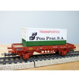 ELECTROTREN  1021, wagon plat  et conteneur 20' Transportes Pou- Prat   RENFE   Neuf  BO