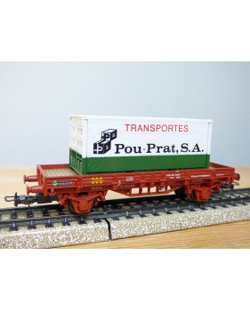 ELECTROTREN  1021, wagon plat  et conteneur 20' Transportes Pou- Prat   RENFE   Neuf  BO