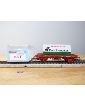 ELECTROTREN  1021, wagon plat  et conteneur 20' Transportes Pou- Prat   RENFE   Neuf  BO