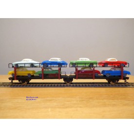 FLEISCHMANN 1472 B, couplage 2  wagons porte autos type Offs55 avec 8 autos  DB  BO