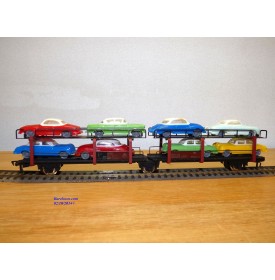 FLEISCHMANN 1472 B, couplage 2  wagons porte autos type Offs55 avec 8 autos  DB  BO