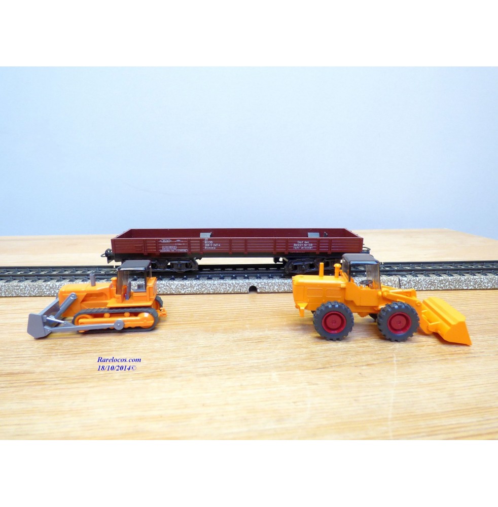 Märklin 4474,  wagon plat à bogies chargé chargeur sur pneus et bulldozerDB  BO