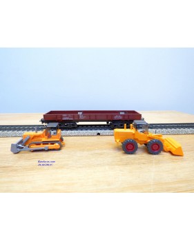Märklin 4474,  wagon plat à bogies chargé chargeur sur pneus et bulldozerDB  BO