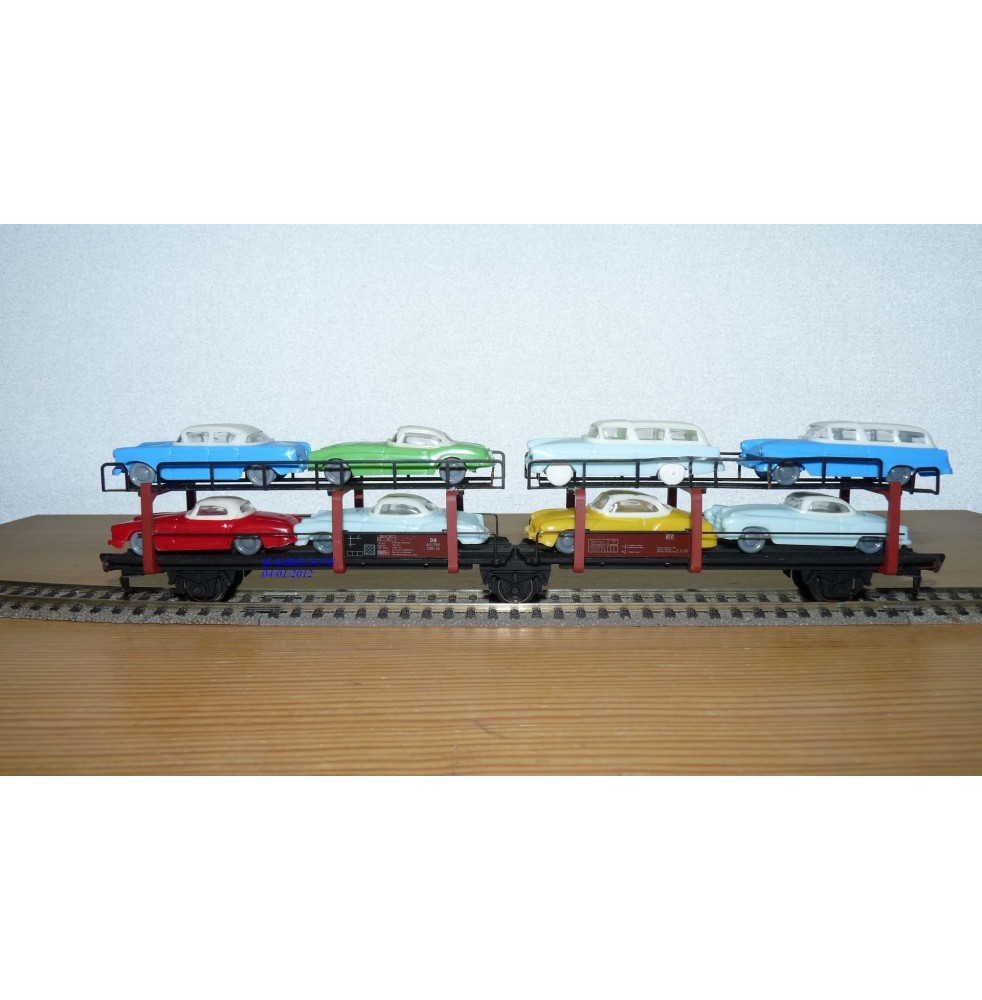 FLEISCHMANN 1472 couplage 2  wagons porte autos type Offs55 avec 8 autos HAMMER   DB BO