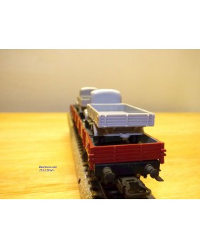 Märklin 4515 . 3,  wagon plat à bogies chargé de 2 camions Mercedes 3500 gris DB  BO