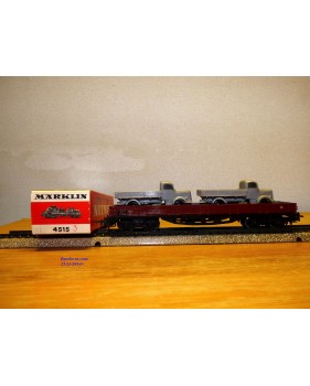 Märklin 4515 . 3,  wagon plat à bogies chargé de 2 camions Mercedes 3500 gris DB  BO