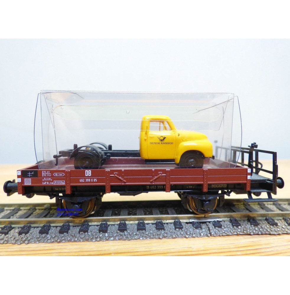 SACHSENMODELLE 76415, wagon plat chargé dun camion OPEL Blitz ( Deutsche Bundespost )  DB    BO