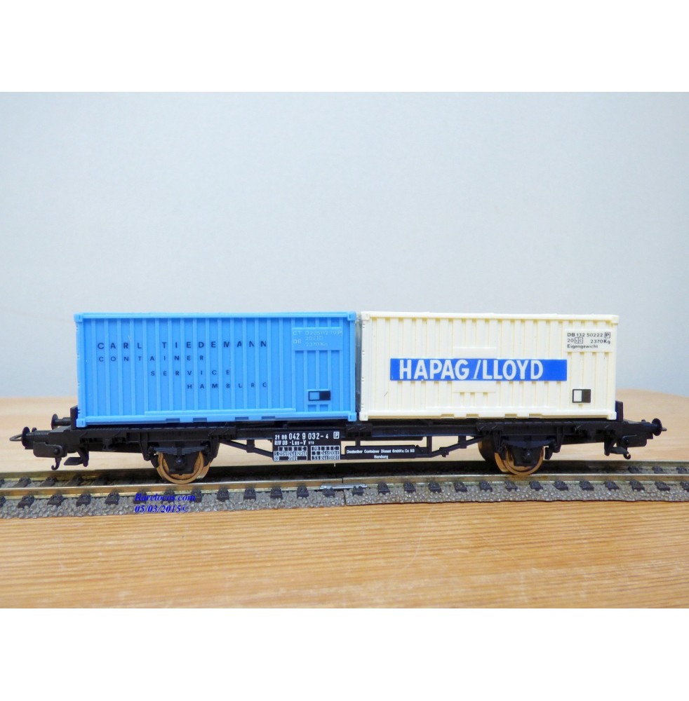 LIMA véro  2855,  wagon plat porte conteneurs CARL ?TIEDEMANN / HAPAG / LLOYD   DB   BO