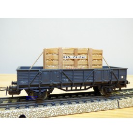 ELECTROTREN  1001 / 8, wagon plat chargé d'une caisse de produits en cristal    RENFE   BO