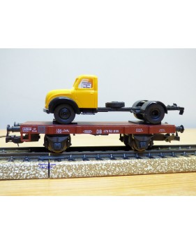 SACHSENMODELLE Deutsche Bahnpostwagen , wagon plat type Xf 09  +  camion Magirus Deutz Mercur  ( Deutsche Bundespost )  DB    BO