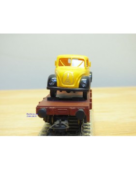 SACHSENMODELLE Deutsche Bahnpostwagen , wagon plat type Xf 09  +  camion Magirus Deutz Mercur  ( Deutsche Bundespost )  DB    BO
