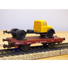 SACHSENMODELLE Deutsche Bahnpostwagen , wagon plat type Xf 09  +  camion Magirus Deutz Mercur  ( Deutsche Bundespost )  DB    BO