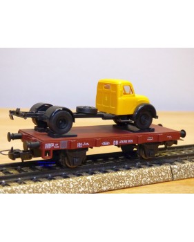 SACHSENMODELLE Deutsche Bahnpostwagen , wagon plat type Xf 09  +  camion Magirus Deutz Mercur  ( Deutsche Bundespost )  DB    BO