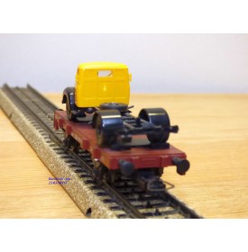 SACHSENMODELLE Deutsche Bahnpostwagen , wagon plat type Xf 09  +  camion Magirus Deutz Mercur  ( Deutsche Bundespost )  DB    BO