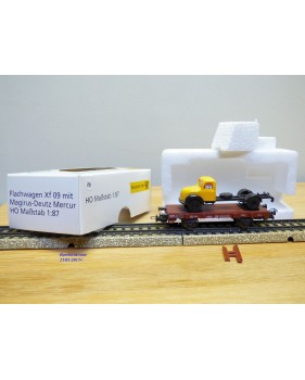 SACHSENMODELLE Deutsche Bahnpostwagen , wagon plat type Xf 09  +  camion Magirus Deutz Mercur  ( Deutsche Bundespost )  DB    BO