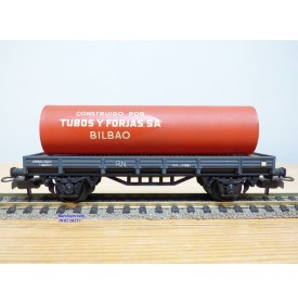 ELECTROTREN  1001, wagon plat chargé d'un tube TUBOS Y FORJAS BILBAO     RENFE  BO