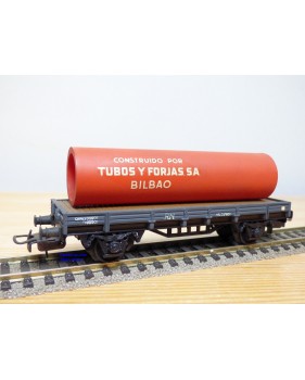 ELECTROTREN  1001, wagon plat chargé d'un tube TUBOS Y FORJAS BILBAO     RENFE  BO