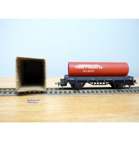 ELECTROTREN  1001, wagon plat chargé d'un tube TUBOS Y FORJAS BILBAO     RENFE  BO