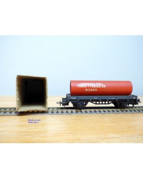 ELECTROTREN  1001, wagon plat chargé d'un tube TUBOS Y FORJAS BILBAO     RENFE  BO