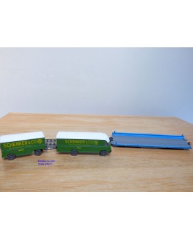 LILIPUT ( WIKING  500 a/1 ) 200 54,   wagon surbaissé Rollende Landstrasse et camion + remorque  SCHENKER  SBB  Neuf   BO