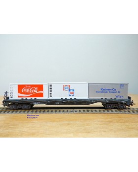 LILIPUT ( Wiking )  201 C 12, wagon plat à ranchers chargé de 3 conteneurs réfrigérants de 20'  ÖBB  neuf  BO