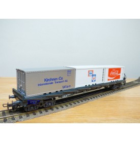 LILIPUT ( Wiking )  201 C 12, wagon plat à ranchers chargé de 3 conteneurs réfrigérants de 20'  ÖBB  neuf  BO