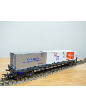 LILIPUT ( Wiking )  201 C 12, wagon plat à ranchers chargé de 3 conteneurs réfrigérants de 20'  ÖBB  neuf  BO