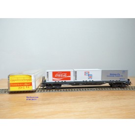 LILIPUT ( Wiking )  201 C 12, wagon plat à ranchers chargé de 3 conteneurs réfrigérants de 20'  ÖBB  neuf  BO