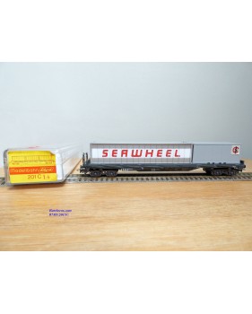 LILIPUT ( Wiking )  201 C 14, wagon plat à ranchers chargé de 3 conteneurs réfrigérants de 20'  ÖBB  neuf  BO