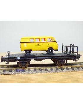 SACHSENMODELLE  , wagon plat type Xf 09  +  Volkswagen Transpôrter Kombi  T1a  ( Deutsche Bundespost )  DB  neuf   BO