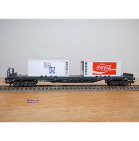 LILIPUT ( Wiking )  202 C 11, wagon plat à ranchers chargé de 2 conteneurs réfrigérants de 20'  IGLO  COCA COLA  ÖBB  neuf  BO