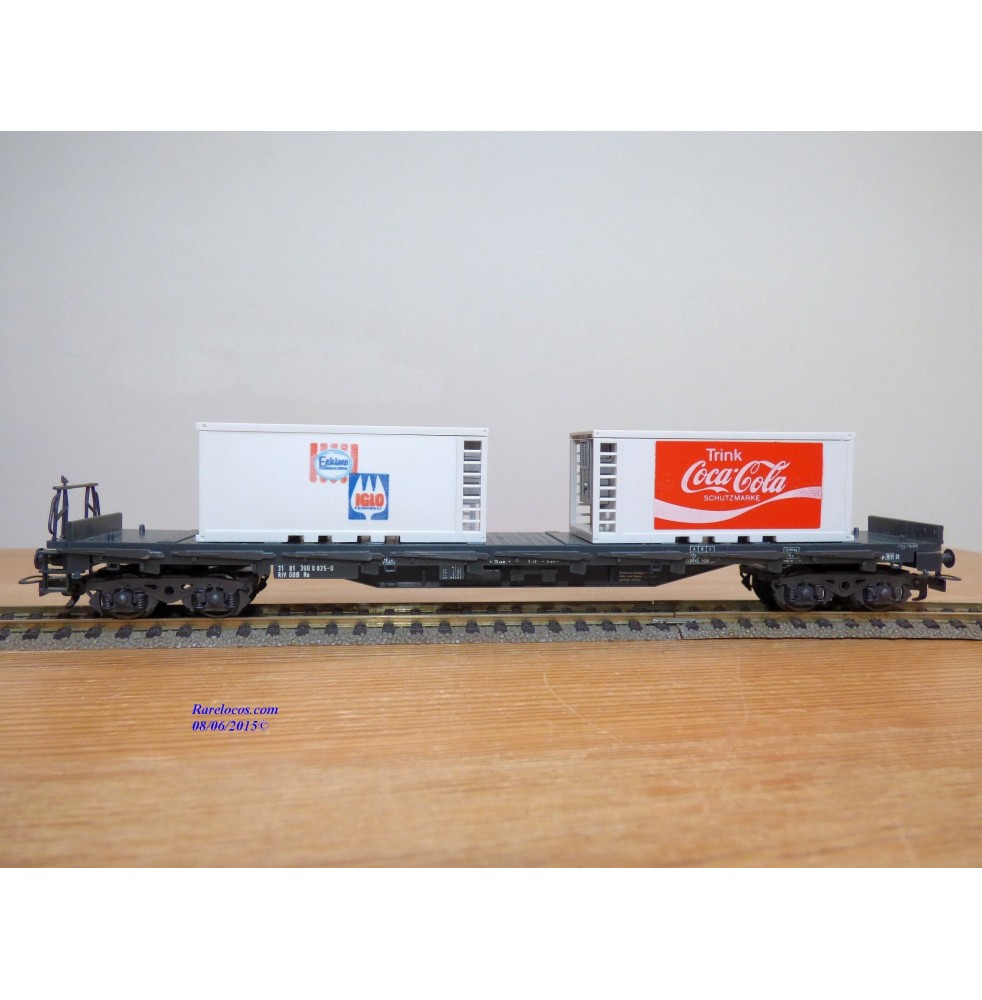 LILIPUT ( Wiking )  202 C 11, wagon plat à ranchers chargé de 2 conteneurs réfrigérants de 20'  IGLO  COCA COLA  ÖBB  neuf  BO